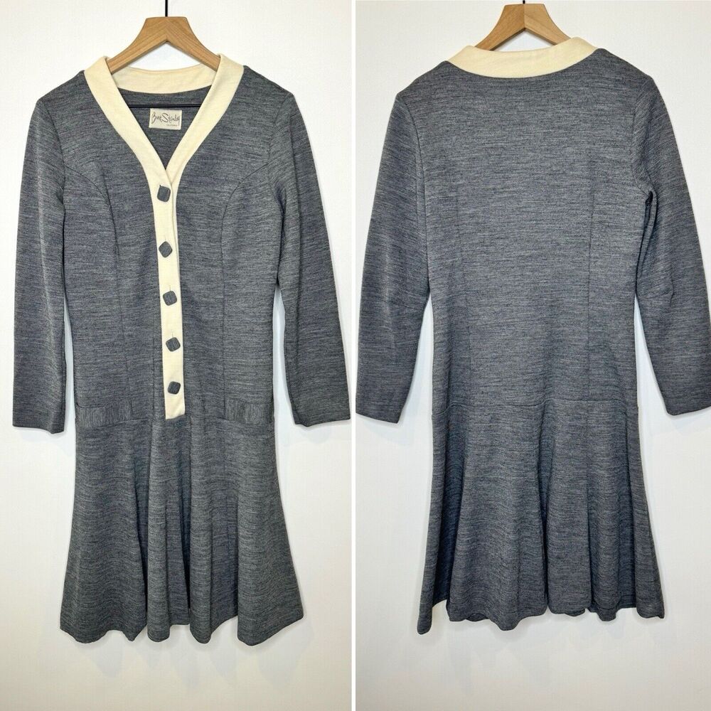True Vintage Mod Boho 60's GoGo Dress Gray White Square Buttons Burt Stanley CA